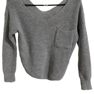 Grey scoopneck ribbed sweater